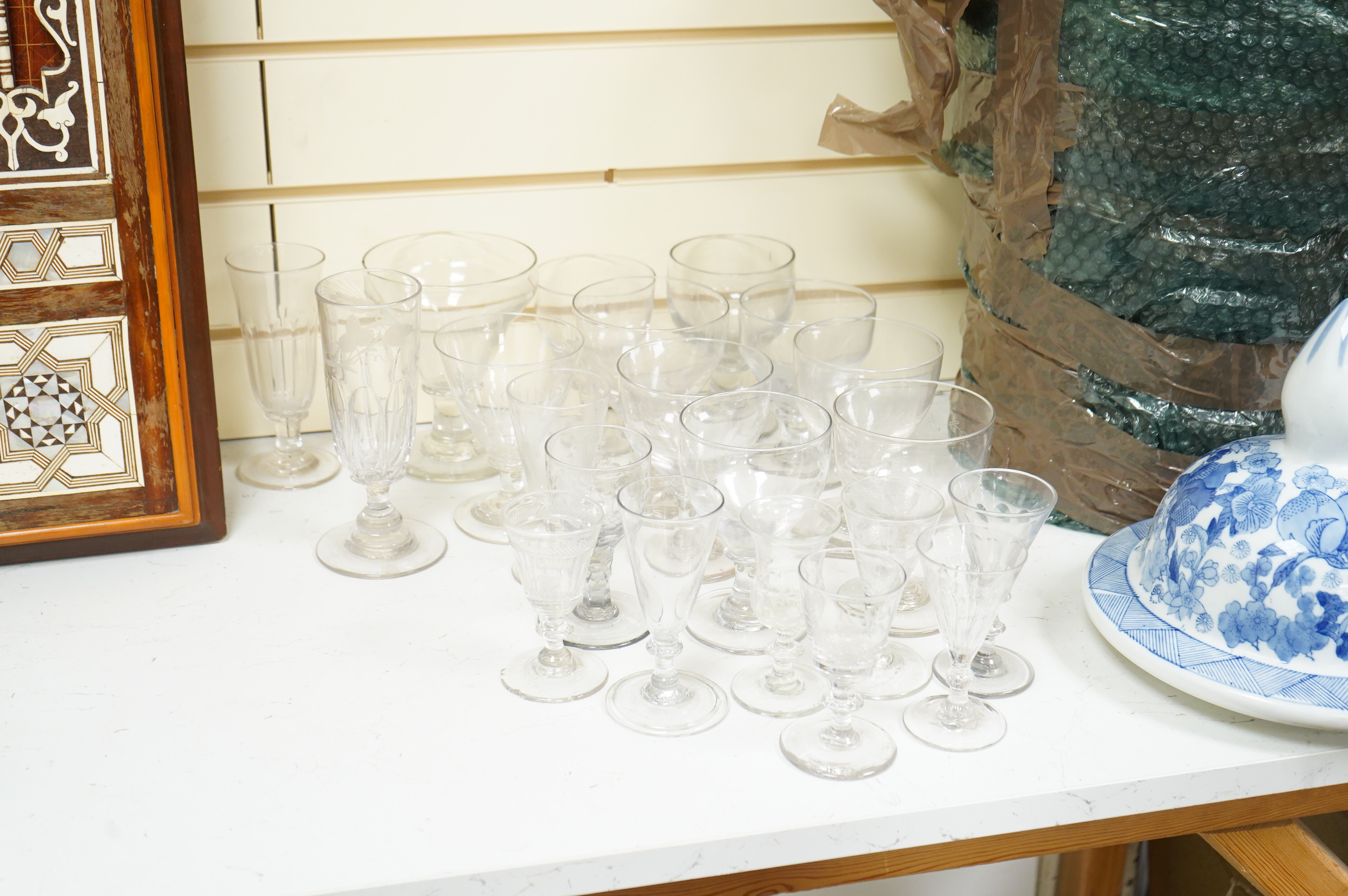 Twenty-one various drinking glasses, largely 19th century